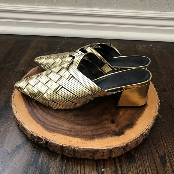 ASOS, metallic gold, heeled, pointed mules - Picture 2 of 6